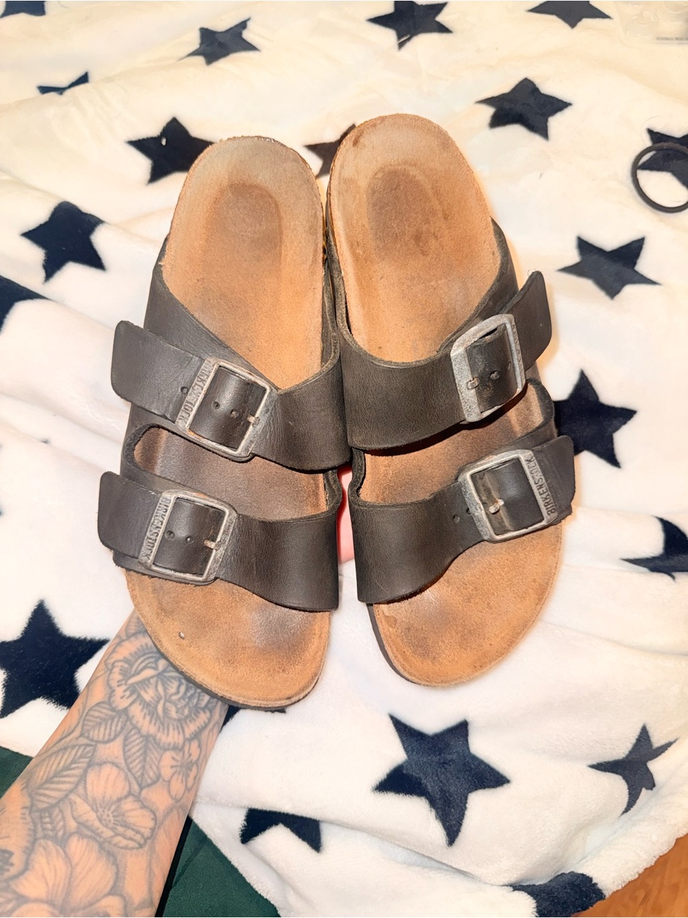 Brown Double-Buckle Slide Sandals